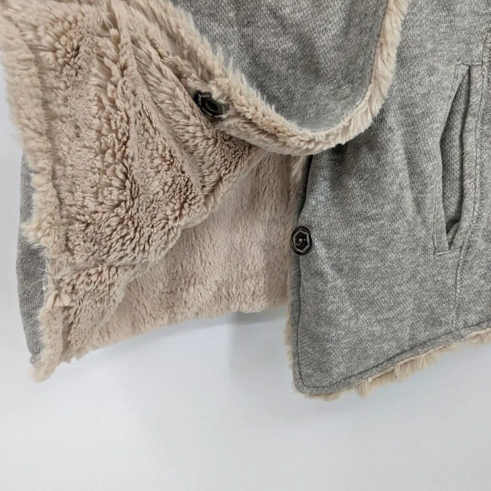 Dylan by True Grit Vest Faux Fur Collar Gray Button Front Winter Cozy XS